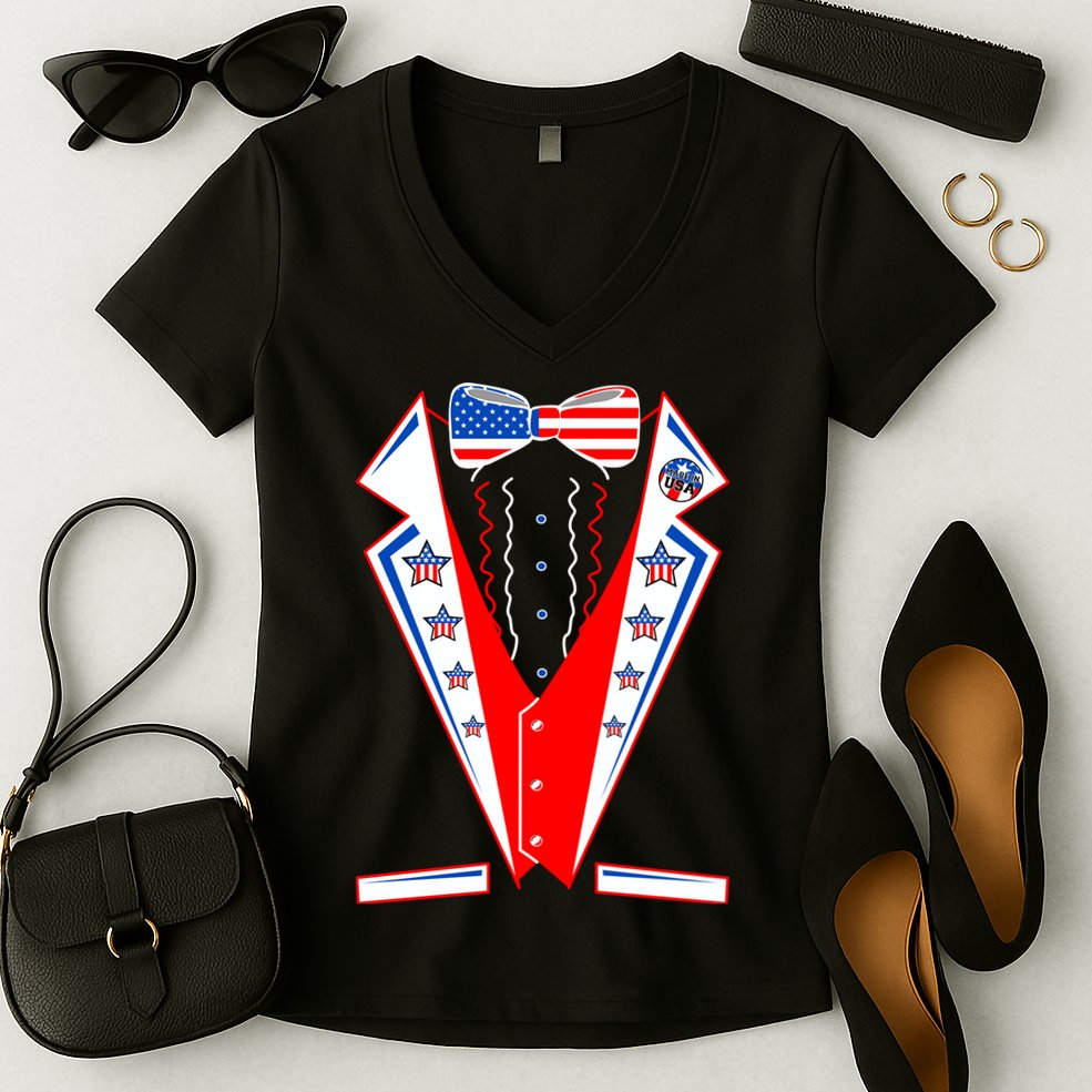 Independence Day USA Tuxedo Tux Women's V-Neck T-Shirt