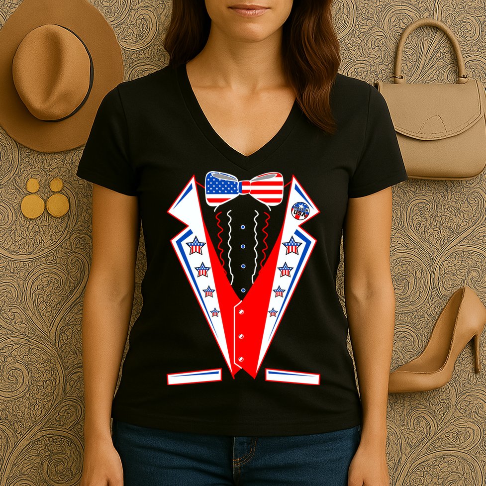 Independence Day USA Tuxedo Tux Women's V-Neck T-Shirt