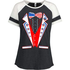 Independence Day USA Tuxedo Tux Enza Ladies Jersey Colorblock Tee