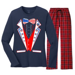 Independence Day USA Tuxedo Tux Women's Long Sleeve Flannel Pajama Set 