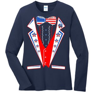 Independence Day USA Tuxedo Tux Ladies Long Sleeve Shirt