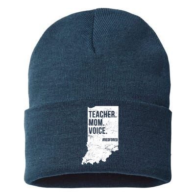 Indiana Teachers Red For Ed Mom Voice Sustainable Knit Beanie