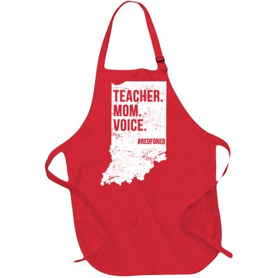 Indiana Teachers Red For Ed Mom Voice Full-Length Apron With Pockets