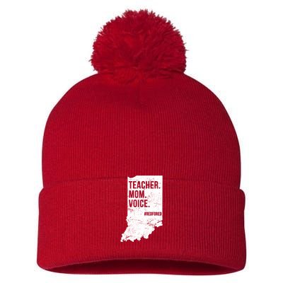 Indiana Teachers Red For Ed Mom Voice Pom Pom 12in Knit Beanie