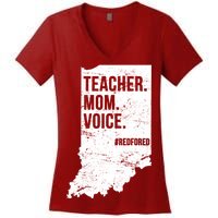 Indiana Teachers Red For Ed Mom Voice Women's V-Neck T-Shirt