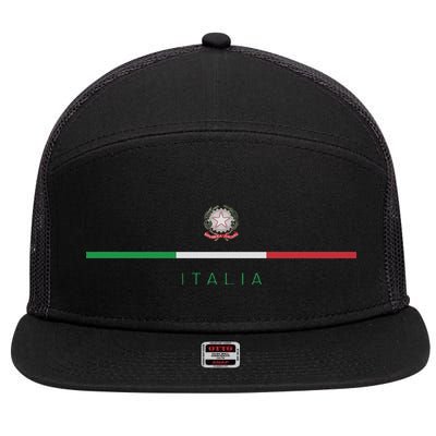 Italia National Flag Colors Italy Crest Logo Italian Roots 7 Panel Mesh Trucker Snapback Hat