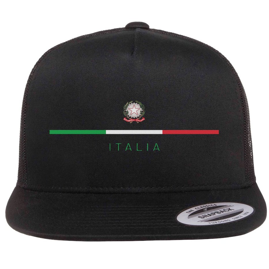 Italia National Flag Colors Italy Crest Logo Italian Roots Flat Bill Trucker Hat