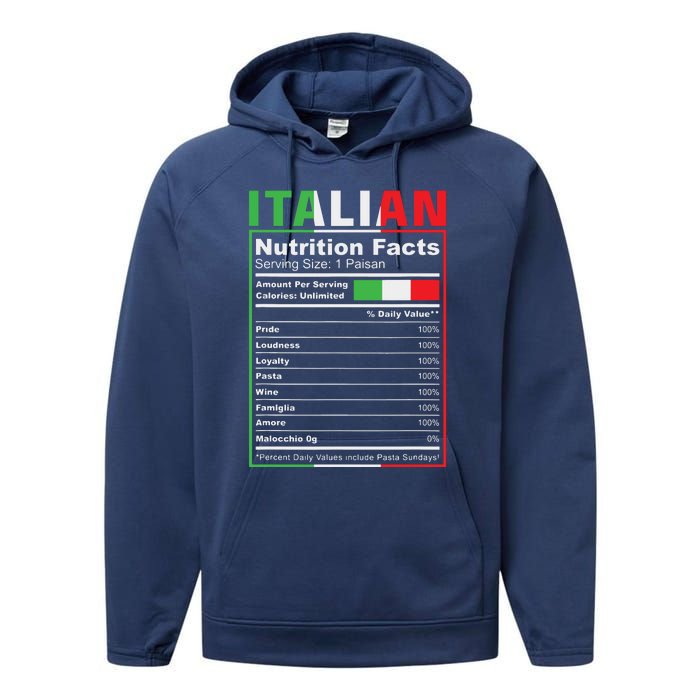 Italian Nutrition Facts Italiano Italy Pride Italian Flag Performance Fleece Hoodie