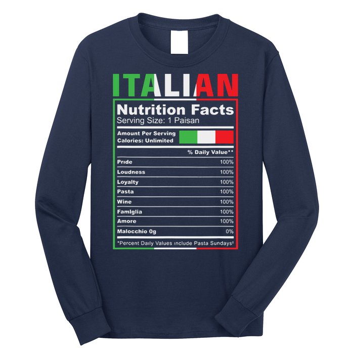 Italian Nutrition Facts Italiano Italy Pride Italian Flag Long Sleeve Shirt