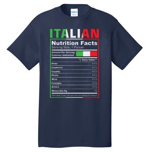 Italian Nutrition Facts Italiano Italy Pride Italian Flag Tall T-Shirt