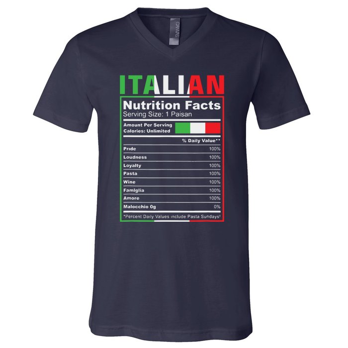 Italian Nutrition Facts Italiano Italy Pride Italian Flag V-Neck T-Shirt