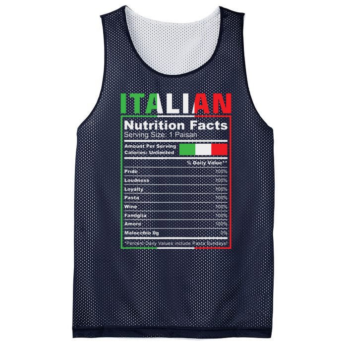 Italian Nutrition Facts Italiano Italy Pride Italian Flag Mesh Reversible Basketball Jersey Tank