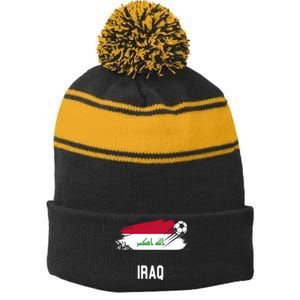 Iraq National Football Soccer Team Flag Stripe Pom Pom Beanie