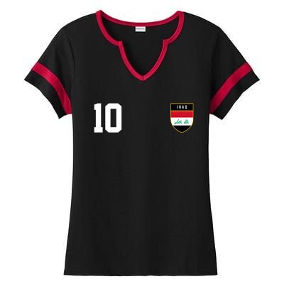 Iraq Nation Football Soccer 10 Jersey Ladies Halftime Notch Neck Tee