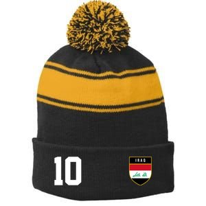 Iraq Nation Football Soccer 10 Jersey Stripe Pom Pom Beanie