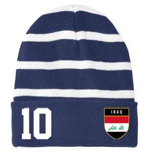 Iraq Nation Football Soccer 10 Jersey Striped Beanie with Solid Band