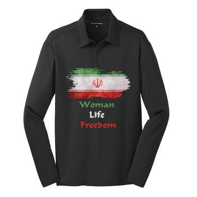 Iran National Flag, Woman, Life, Freedom Silk Touch Performance Long Sleeve Polo