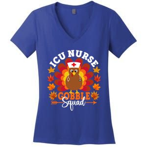 Icu Nurse Gobble Squad Funny Turkey Thanksgiving Great Gift Women's V-Neck T-Shirt