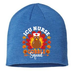 Icu Nurse Gobble Squad Funny Turkey Thanksgiving Gift Sustainable Beanie