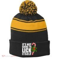 It's Not Going To Lick Itself Funny Candy Cane Christmas Stripe Pom Pom Beanie