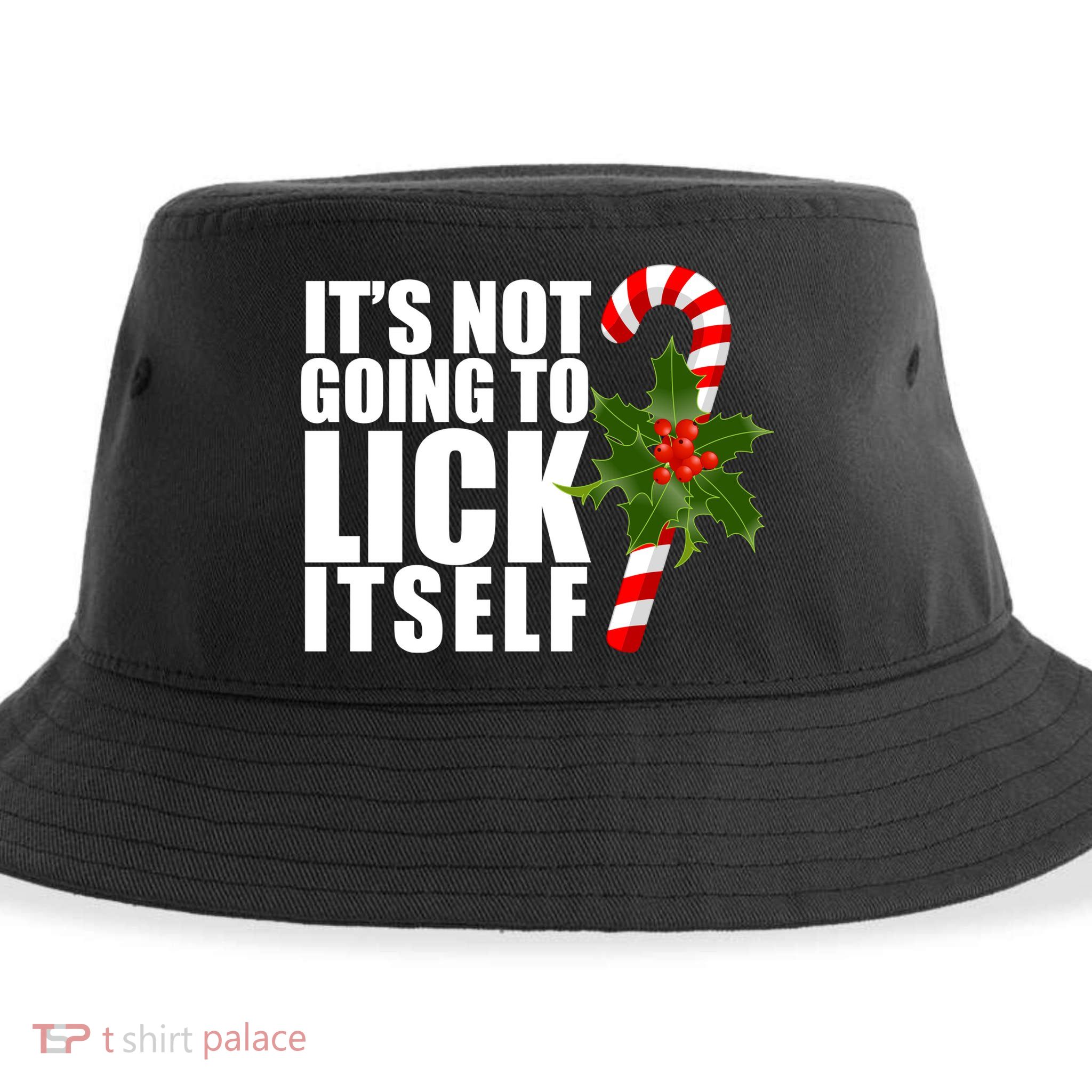 It's Not Going To Lick Itself Funny Candy Cane Christmas Sustainable Bucket Hat