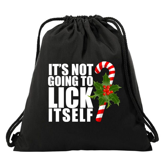 It's Not Going To Lick Itself Funny Candy Cane Christmas Drawstring Bag