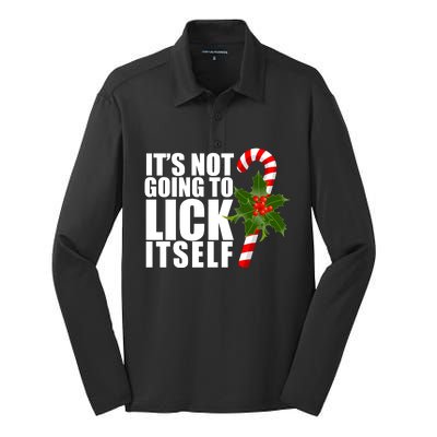 It's Not Going To Lick Itself Funny Candy Cane Christmas Silk Touch Performance Long Sleeve Polo