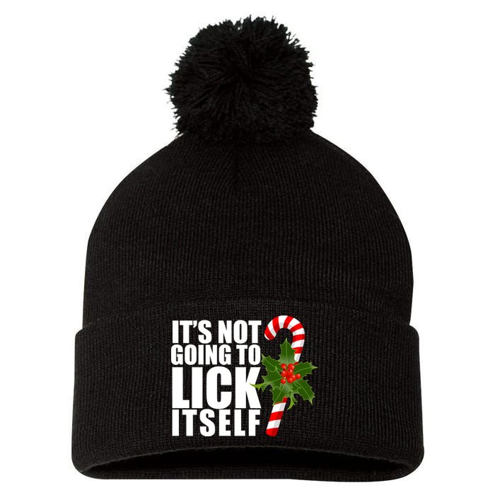 It's Not Going To Lick Itself Funny Candy Cane Christmas Pom Pom 12in Knit Beanie