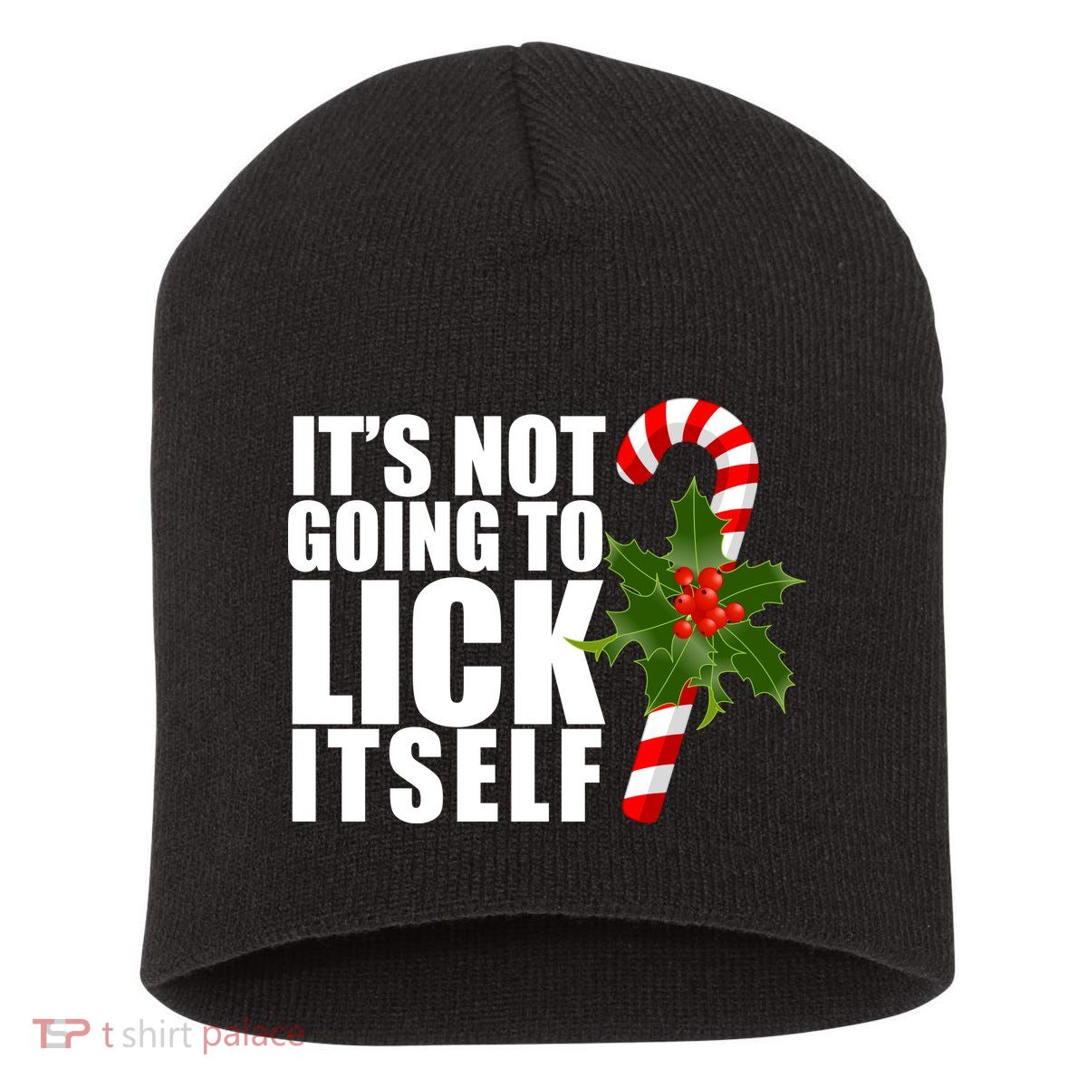 It's Not Going To Lick Itself Funny Candy Cane Christmas Short Acrylic Beanie