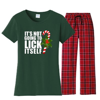 It's Not Going To Lick Itself Funny Candy Cane Christmas Women's Flannel Pajama Set