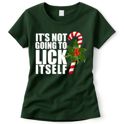 It's Not Going To Lick Itself Funny Candy Cane Christmas Womens T-Shirt
