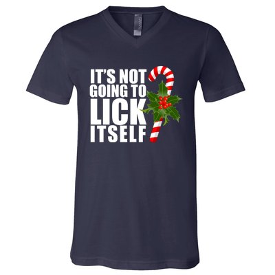 It's Not Going To Lick Itself Funny Candy Cane Christmas V-Neck T-Shirt