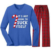 Its Not Going To Suck Itself Candy Cane Funny Christmas Joke Meaningful Gift Women's Long Sleeve Flannel Pajama Set 