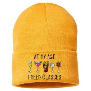 I Need Glasses At My Age Up Bitchs Cocktail Lover Gift Sustainable Knit Beanie