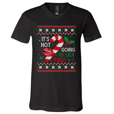 ItS Not Going To Lick Itself Adult Christmas Ugly Sweater V-Neck T-Shirt