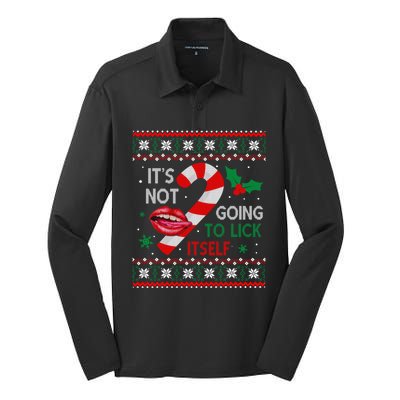 ItS Not Going To Lick Itself Adult Christmas Ugly Sweater Silk Touch Performance Long Sleeve Polo