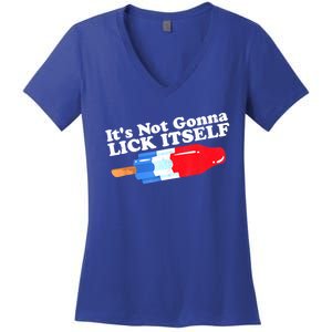 Its Not Gonna Lick Itself Funny Popsicle 4th Of July Gifts Women's V-Neck T-Shirt