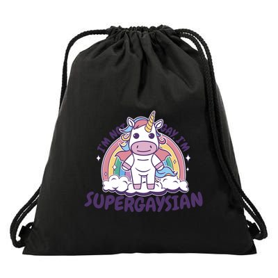 I'm Not Gay I'm Supergaysian Unicorn Lgbt With Rainbow Drawstring Bag