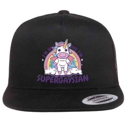I'm Not Gay I'm Supergaysian Unicorn Lgbt With Rainbow Flatbill Hat