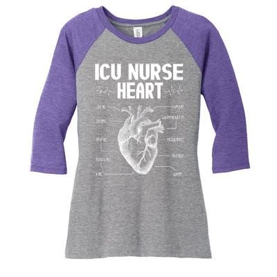 ICU Nurse Heart Women's Tri-Blend 3/4-Sleeve Raglan Shirt