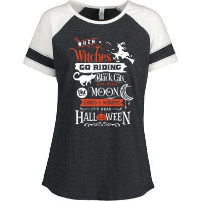 Its Near Halloween Witches Go Riding Festive Enza Ladies Jersey Colorblock Tee