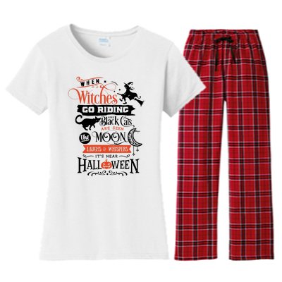 Its Near Halloween Witches Go Riding Festive Women's Flannel Pajama Set