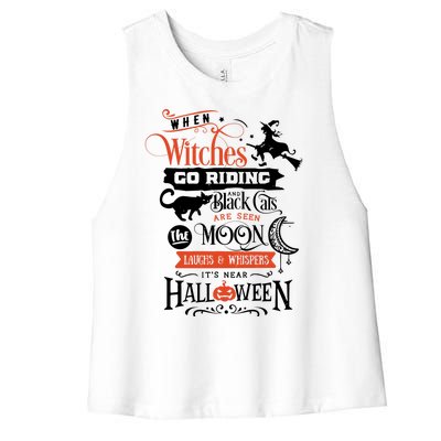 Its Near Halloween Witches Go Riding Festive Women's Racerback Cropped Tank