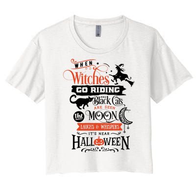 Its Near Halloween Witches Go Riding Festive Women's Crop Top Tee