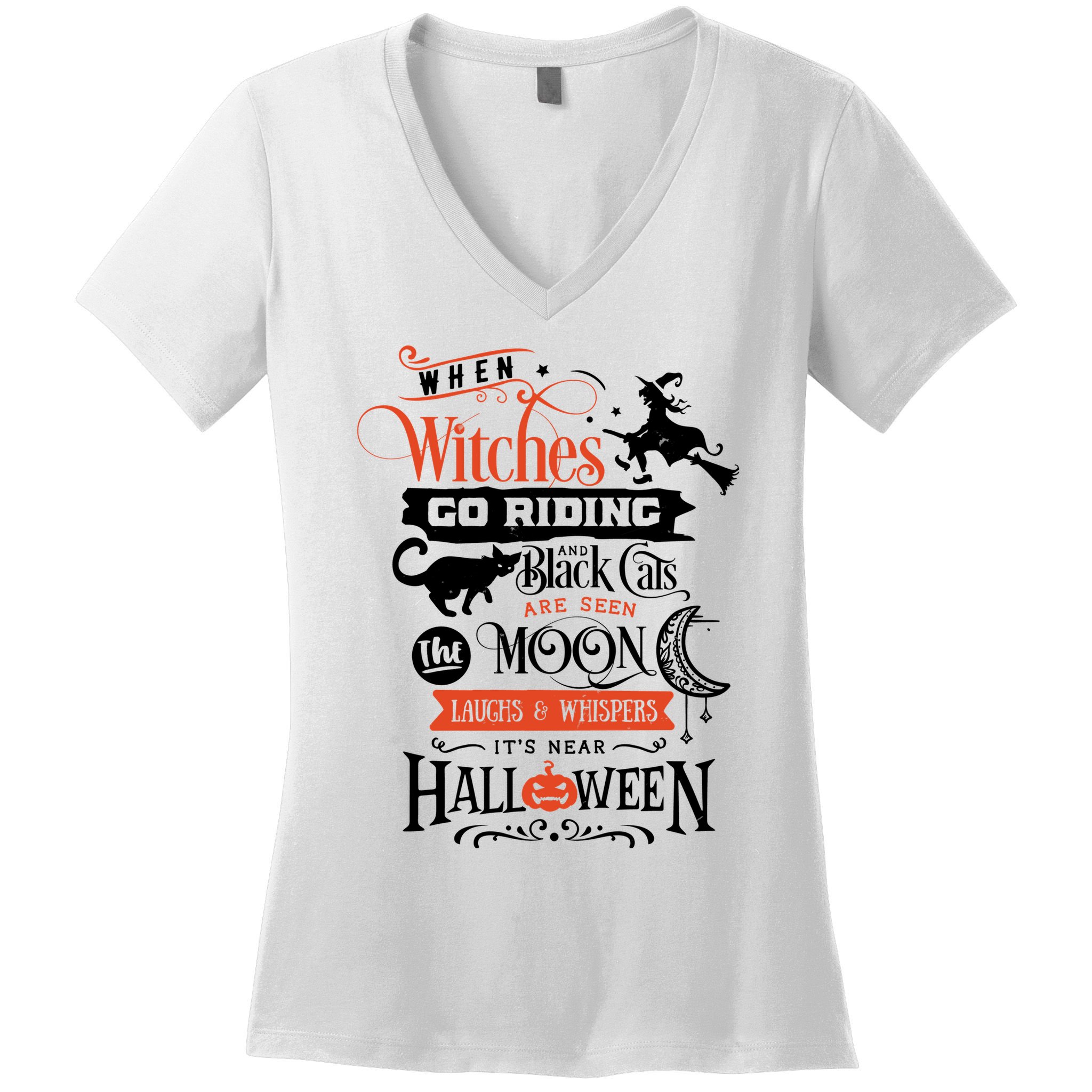 Its Near Halloween Witches Go Riding Festive Women's V-Neck T-Shirt