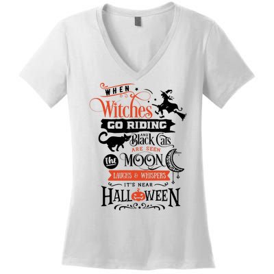 Its Near Halloween Witches Go Riding Festive Women's V-Neck T-Shirt