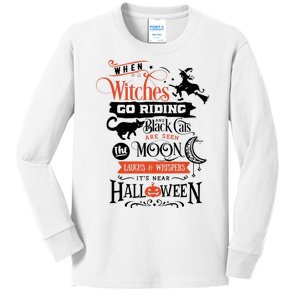 Its Near Halloween Witches Go Riding Festive Kids Long Sleeve Shirt