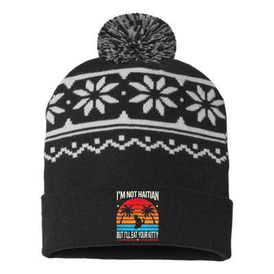 Im Not Haitian But Ill Eat Your Kitty Retro Sunset USA-Made Snowflake Beanie