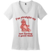 I'm Not Having A Good Time Bear Meme – Funny Bear, Relatable Humor Women's V-Neck T-Shirt