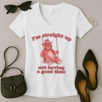 I'm Not Having A Good Time Bear Meme – Funny Bear, Relatable Humor Women's V-Neck T-Shirt